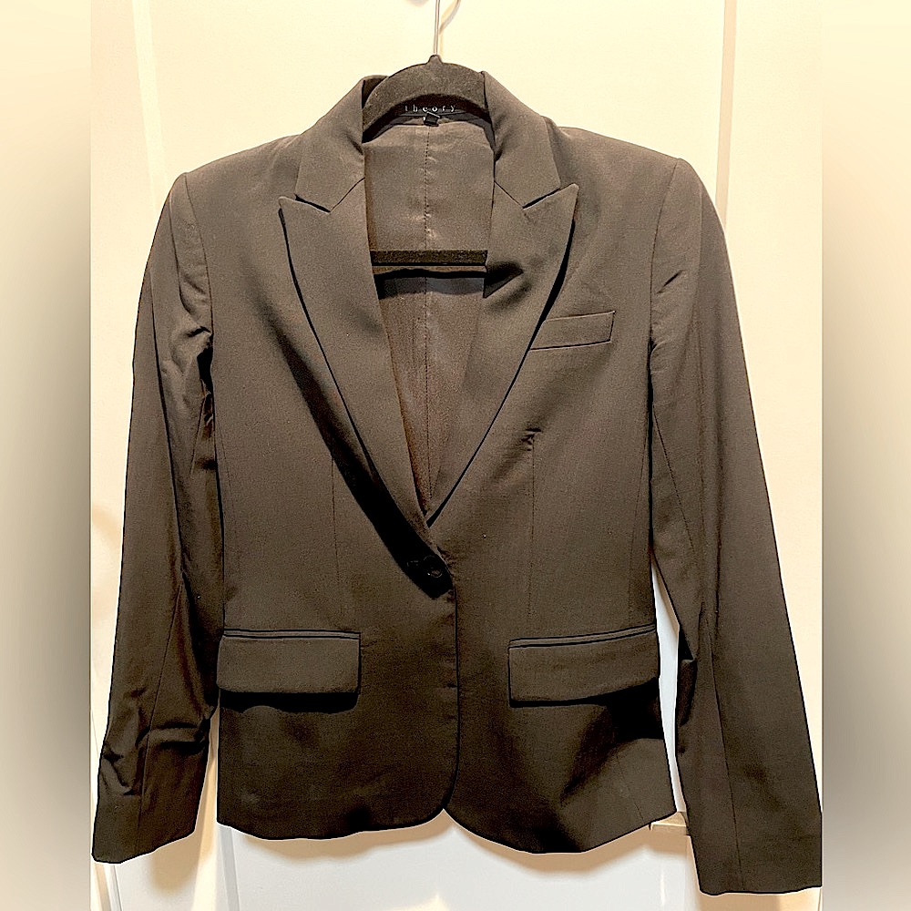 Theory Black Suit Blazer Jacket Wool Size 00